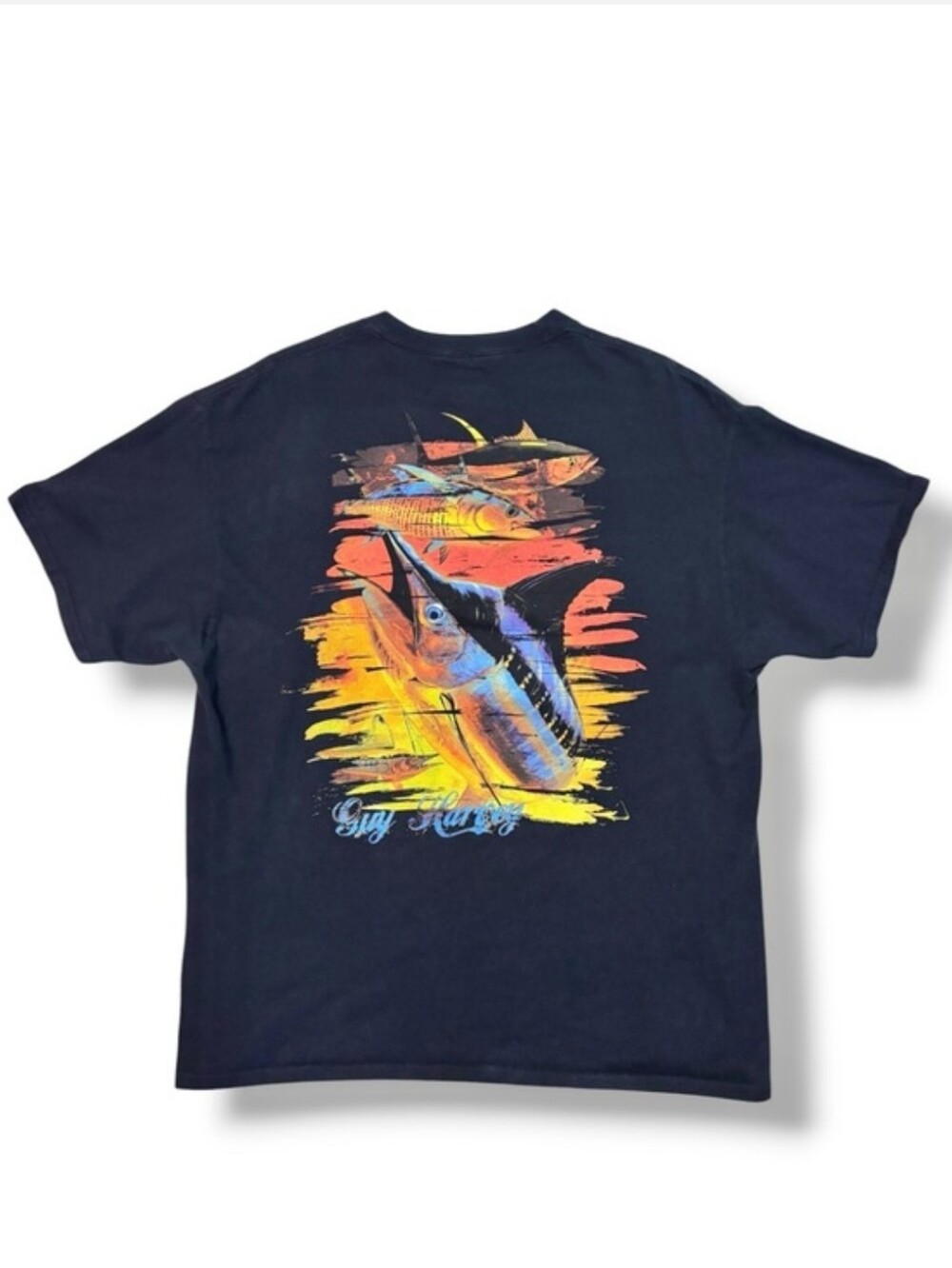 GUY HARVEY Chainsaw Men's Back-Print Tee, w/Pocket in Black Size XL
